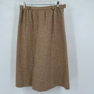 Gordon Womens Vintage 70s Wool Midi Skirt Sz 12 Herringbone Old Money Academia